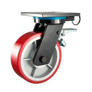 Garrucha PU rojo giratorio con freno